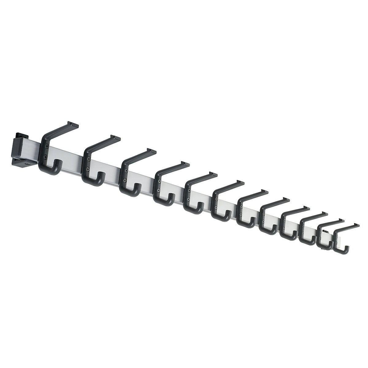 Coat rail, aluminium, hook clearance 100 mm, aluminium/black, 1200 mm, 12 hooks-4
