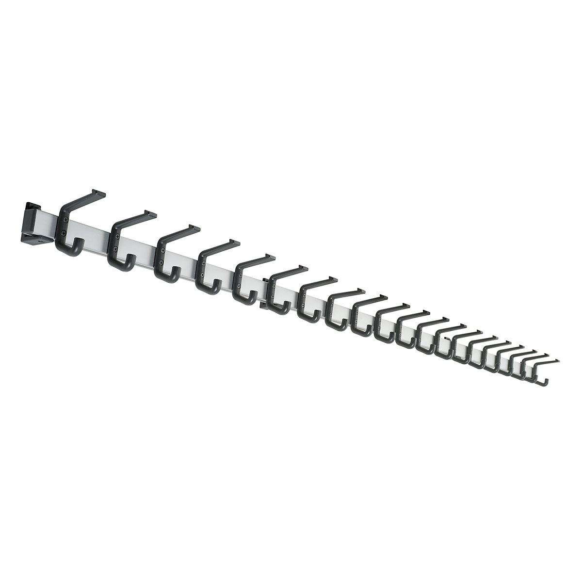 Coat rail, aluminium, hook clearance 100 mm, aluminium/black, 2000 mm long, 20 hooks-6