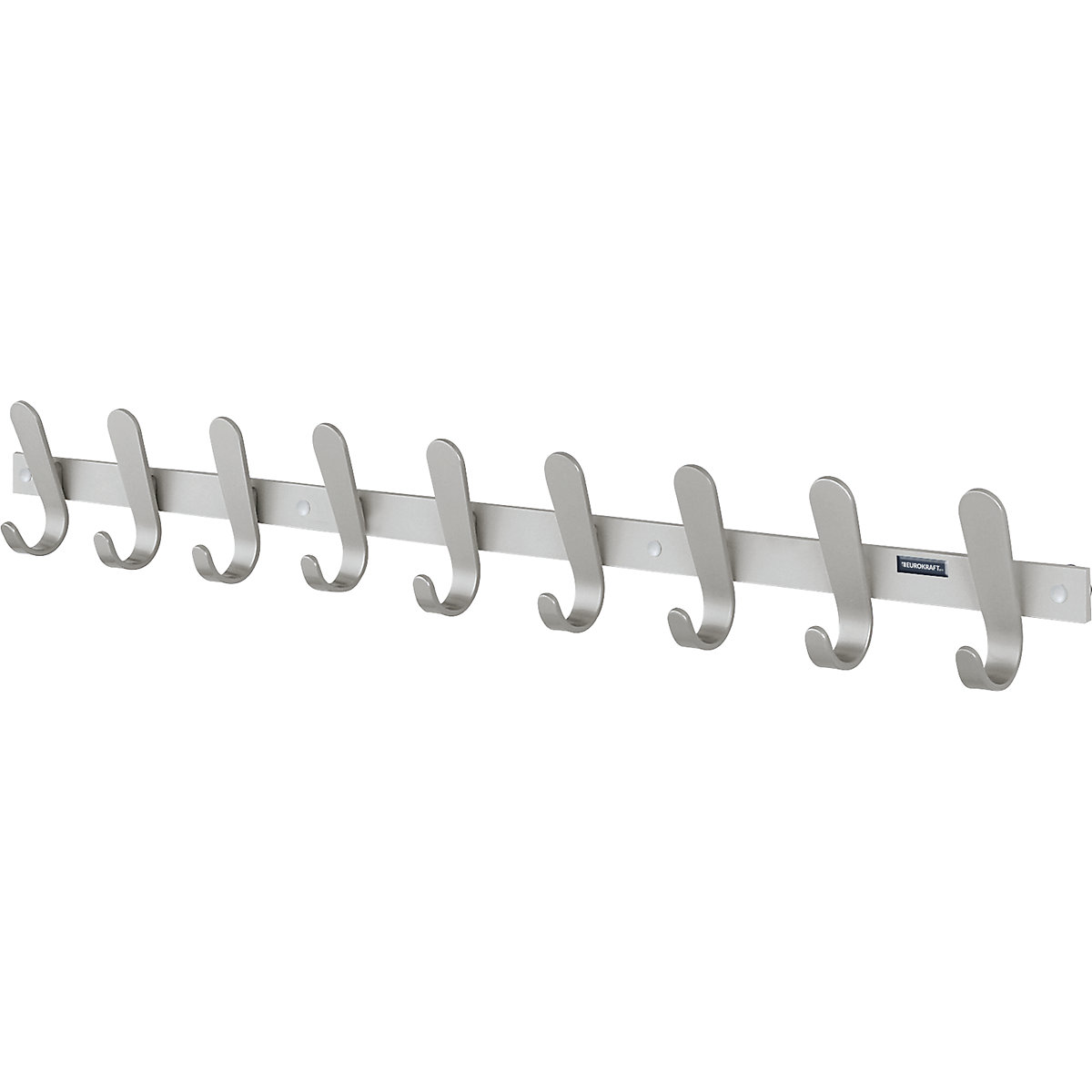 Coat rail – eurokraft pro, 9 coat hooks, HxWxD 130 x 1080 x 60 mm, pack of 1, hook colour silver-4