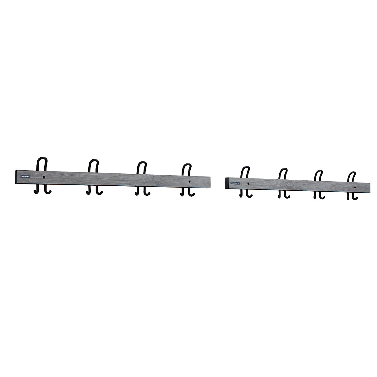 Coat rail with double hooks – eurokraft pro, length 2 x 1000 mm, 2 x 4 double hooks, oak silver-8