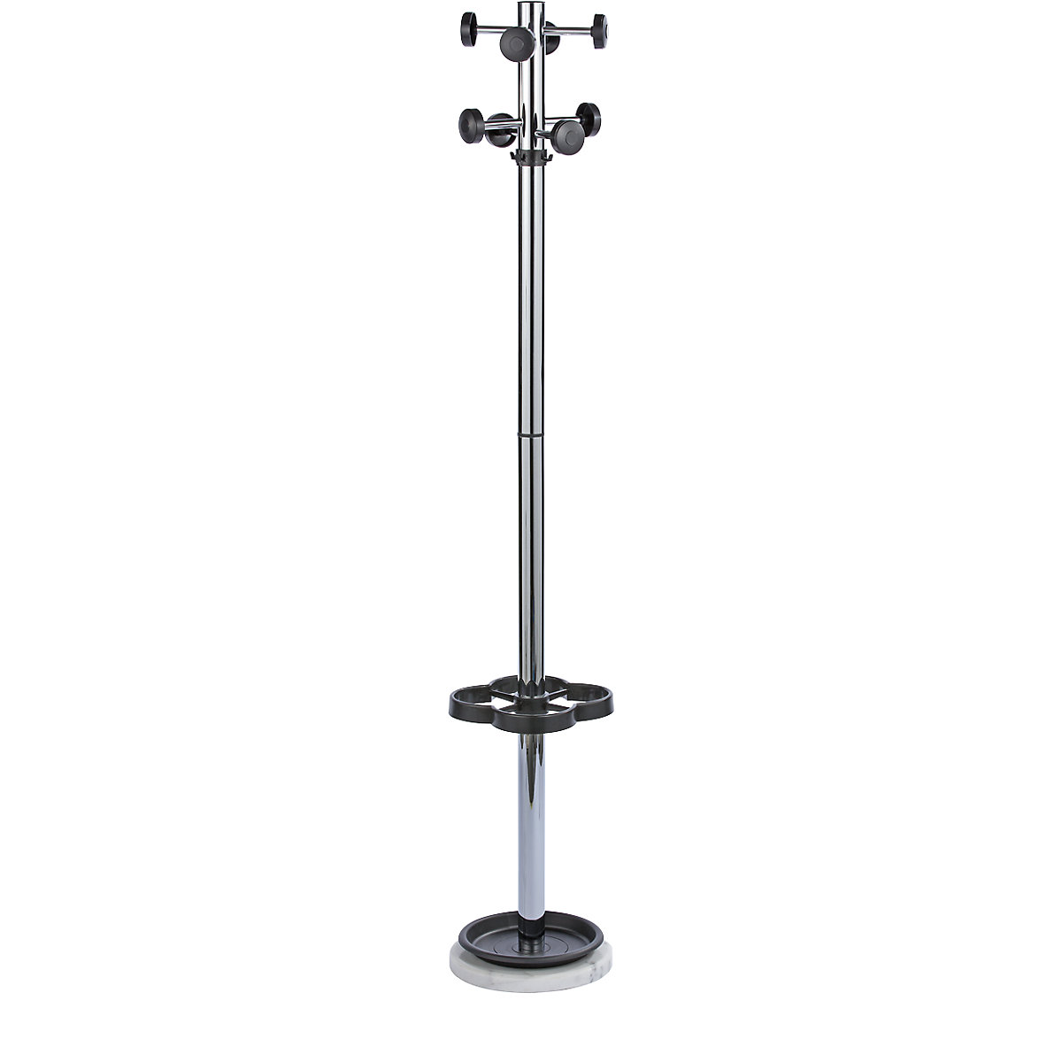 Coat stand with black hook knobs, height 1700 mm, Ø 300 mm, chrome plated-2