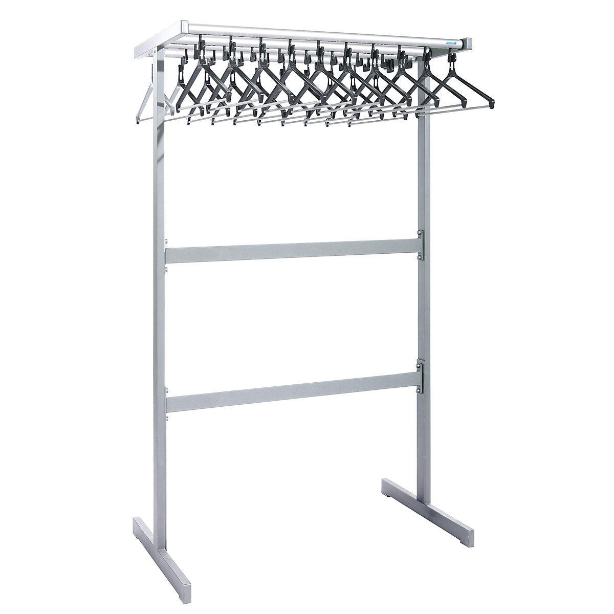 Double sided coat rail – eurokraft pro, with coat hangers, silver, without umbrella holder-3
