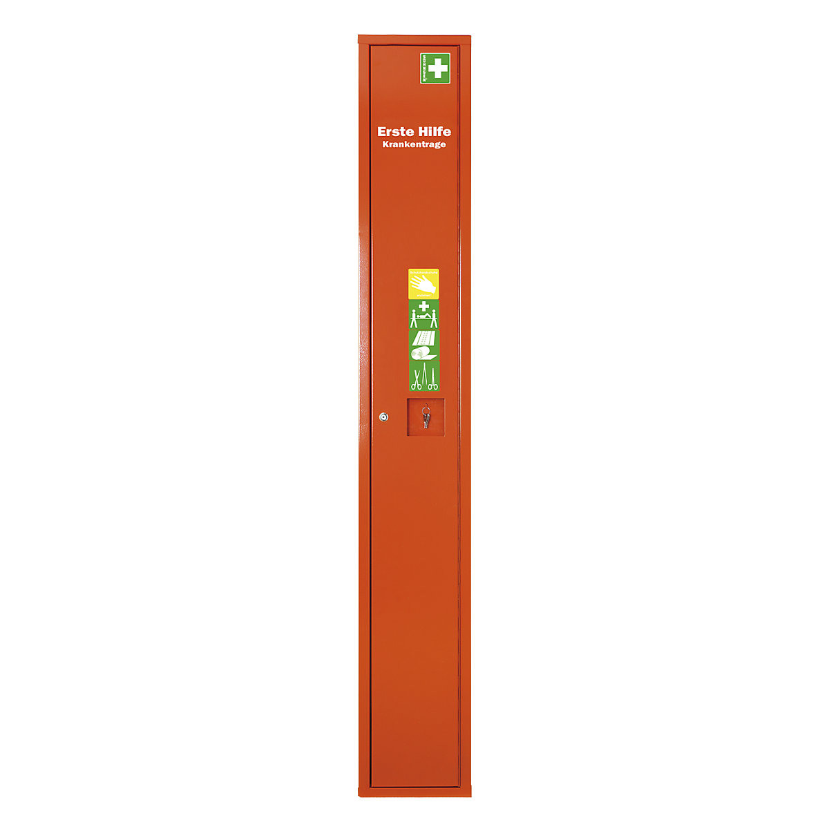 SÖHNGEN – First aid cupboard, DIN 13157, with contents, signal orange, depth 200 mm, HxW 2000 x 300 mm