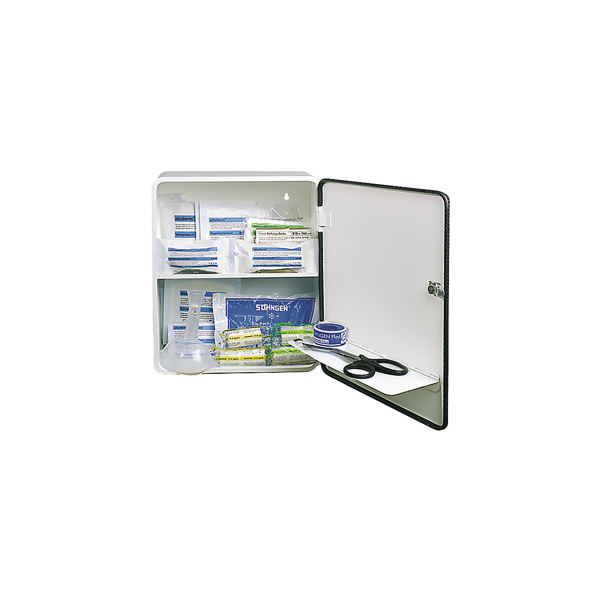SÖHNGEN – First aid cupboard, DIN 13157, with contents, white, depth 140 mm, HxW 362 x 302 mm