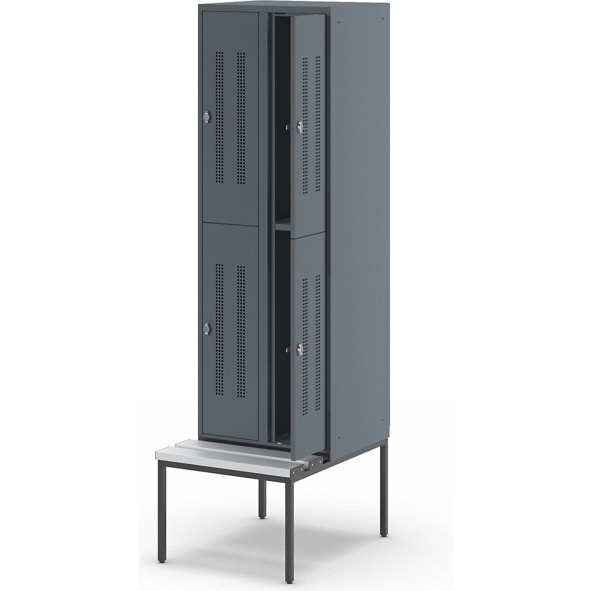 Berlin 1 bench seat double deck clothes locker – Wolf (Product illustration 8)-7