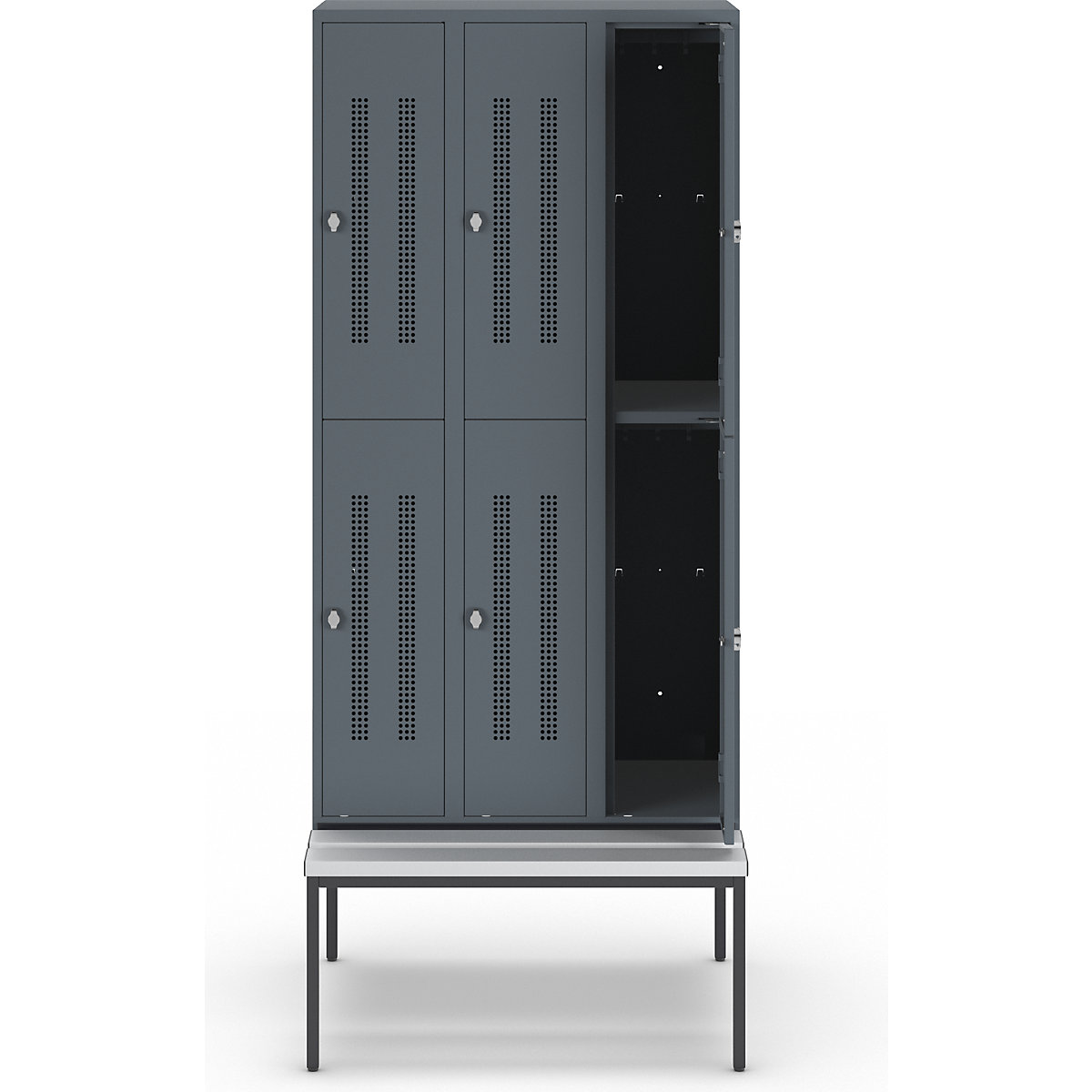 Berlin 1 bench seat double deck clothes locker – Wolf (Product illustration 3)-2