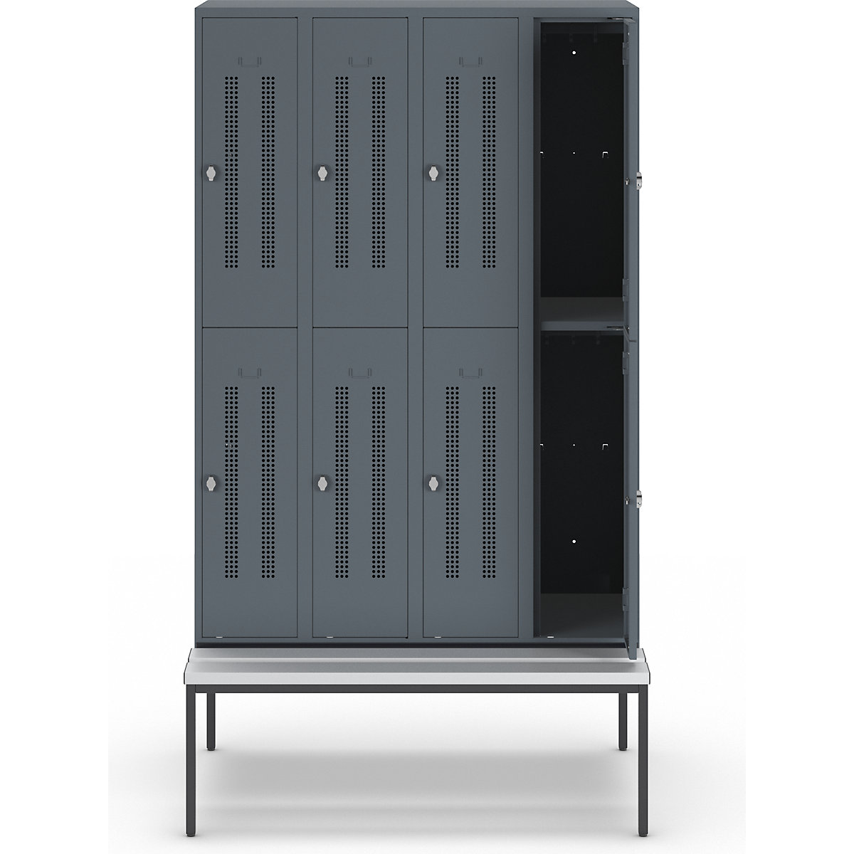 Berlin 1 bench seat double deck clothes locker – Wolf (Product illustration 3)-2