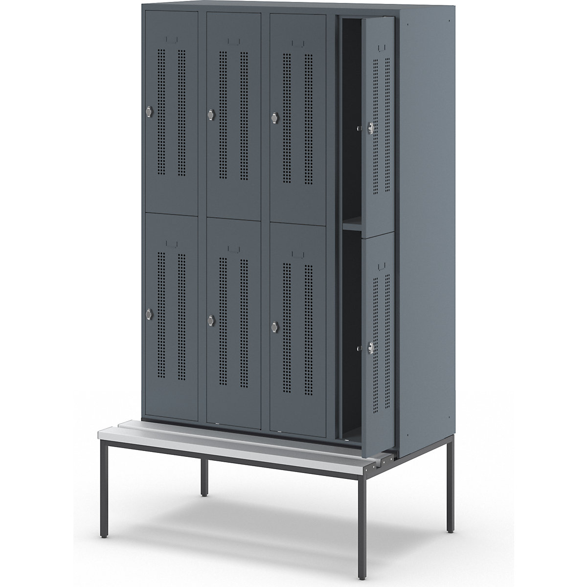 Berlin 1 bench seat double deck clothes locker – Wolf (Product illustration 8)-7