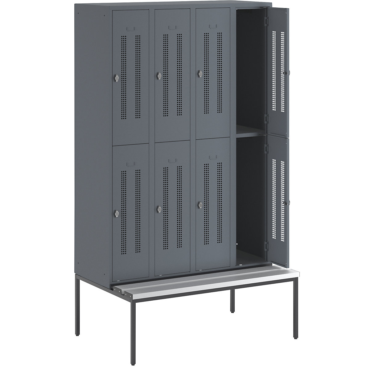 Berlin 1 bench seat double deck clothes locker - Wolf