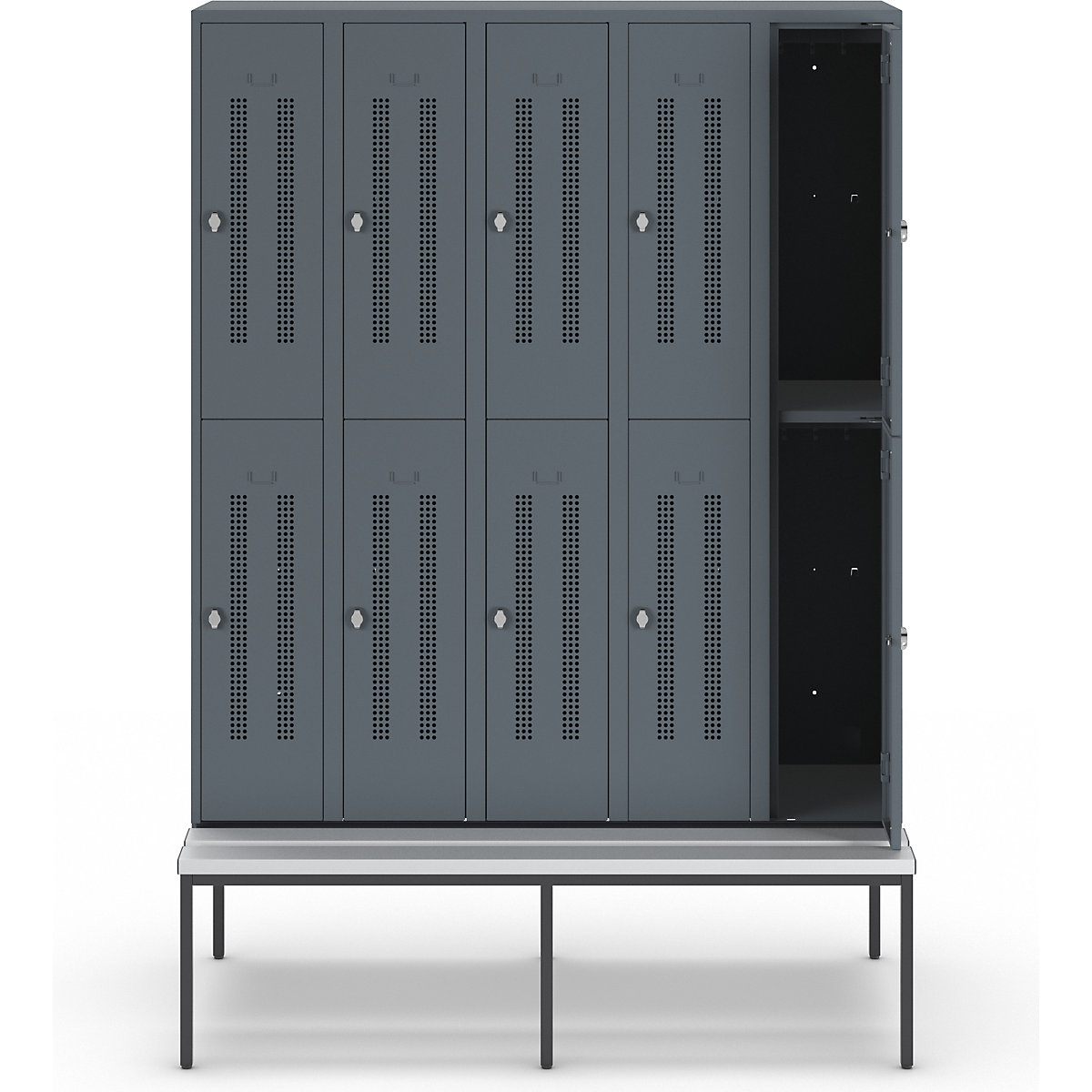 Berlin 1 bench seat double deck clothes locker – Wolf (Product illustration 6)-5