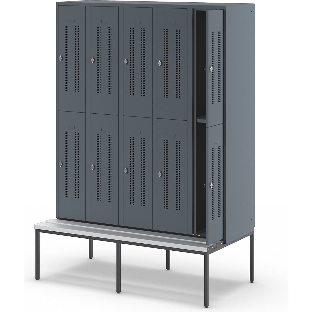 Berlin 1 bench seat double deck clothes locker – Wolf (Product illustration 4)-3