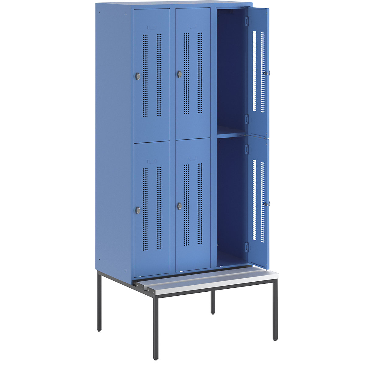 Berlin 1 bench seat double deck clothes locker - Wolf