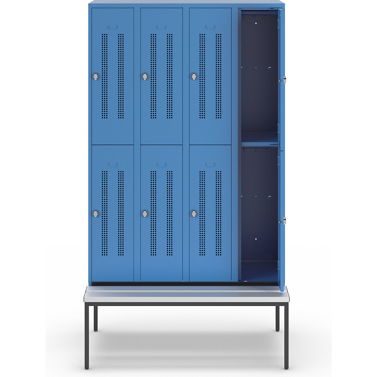 Berlin 1 bench seat double deck clothes locker – Wolf (Product illustration 3)-2
