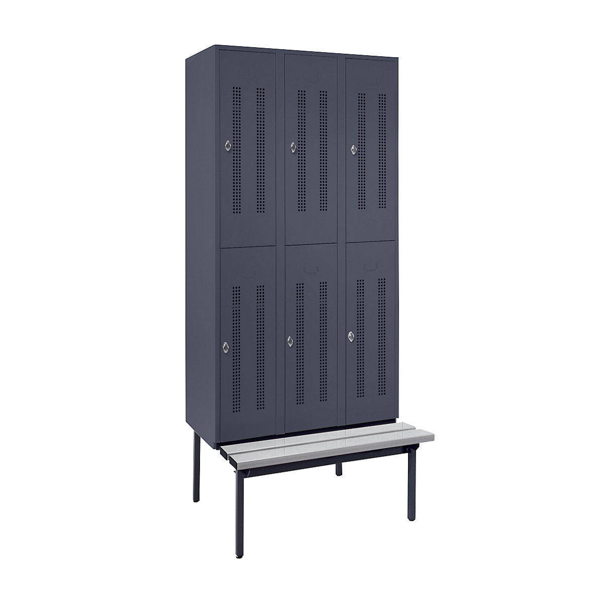 Berlin 1 bench seat double deck clothes locker – Wolf (Product illustration 2)-1