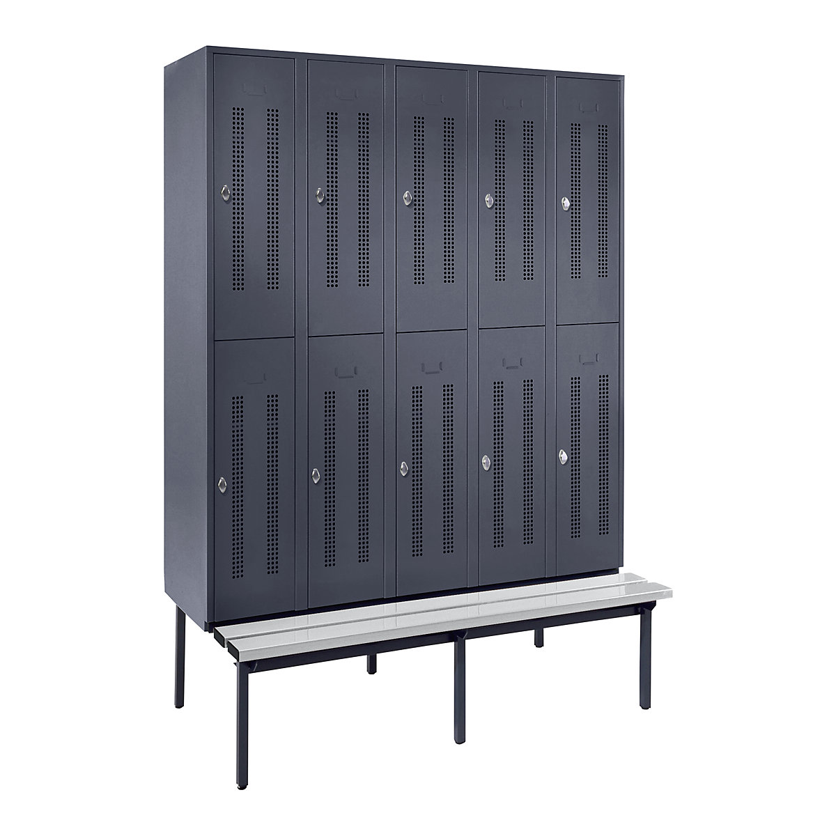 Berlin 1 bench seat double deck clothes locker – Wolf (Product illustration 5)-4