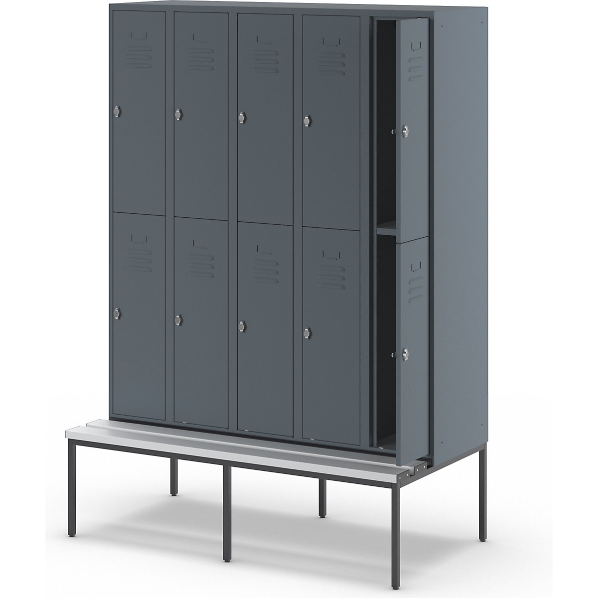 Berlin 2 bench seat double deck clothes locker – Wolf (Product illustration 4)-3