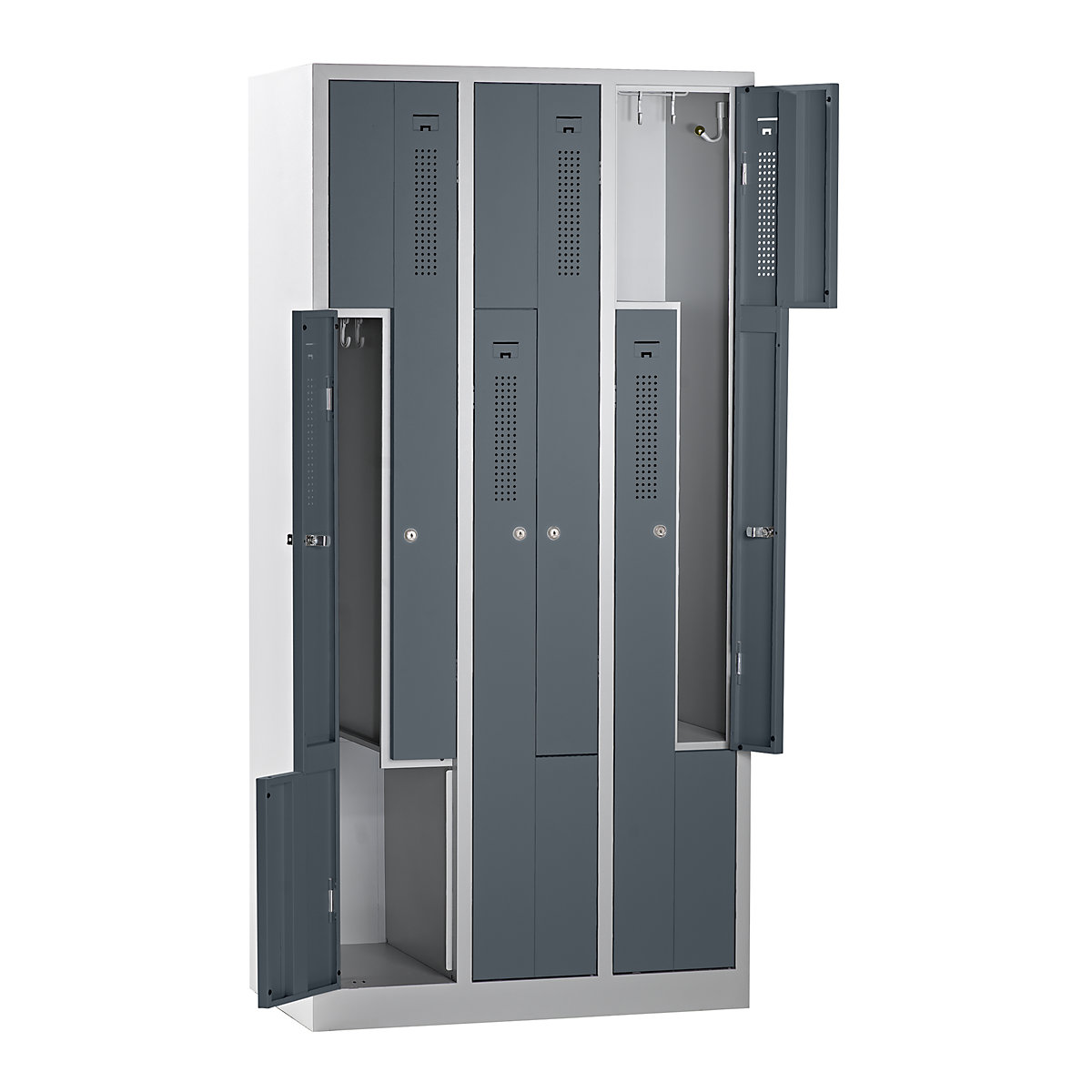 AMSTERDAM Z cloakroom locker – eurokraft basic, width 870 mm, 3 compartments, 6 doors, door colour basalt grey, body in light grey-11