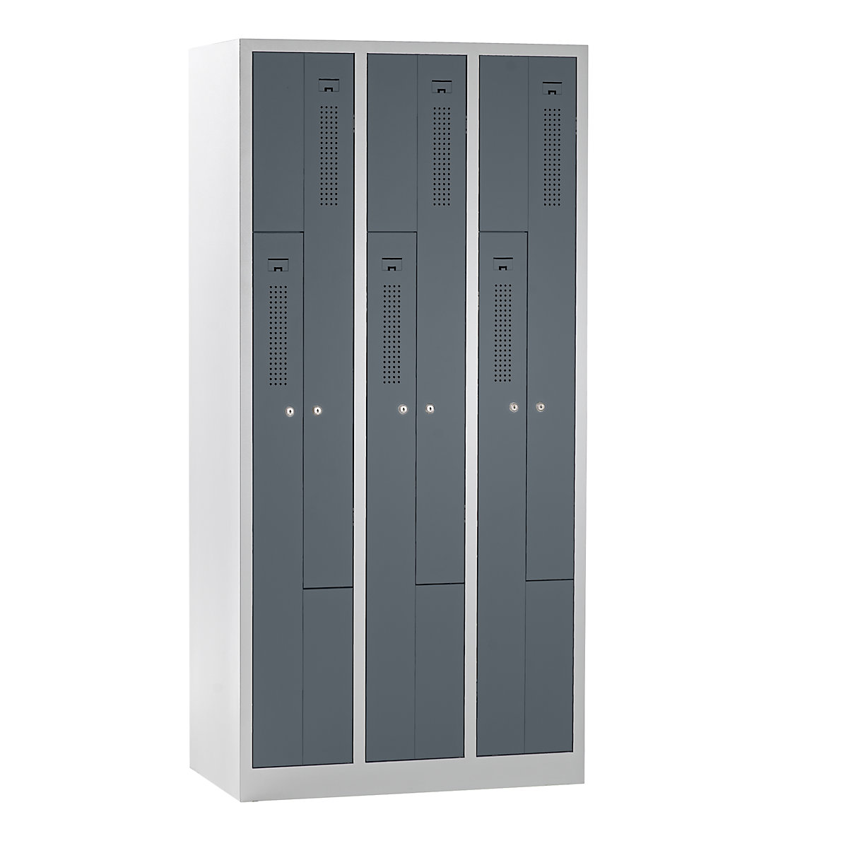AMSTERDAM Z cloakroom locker – eurokraft basic, width 1185 mm, 3 compartments, 6 doors, door colour basalt grey, body in light grey-6