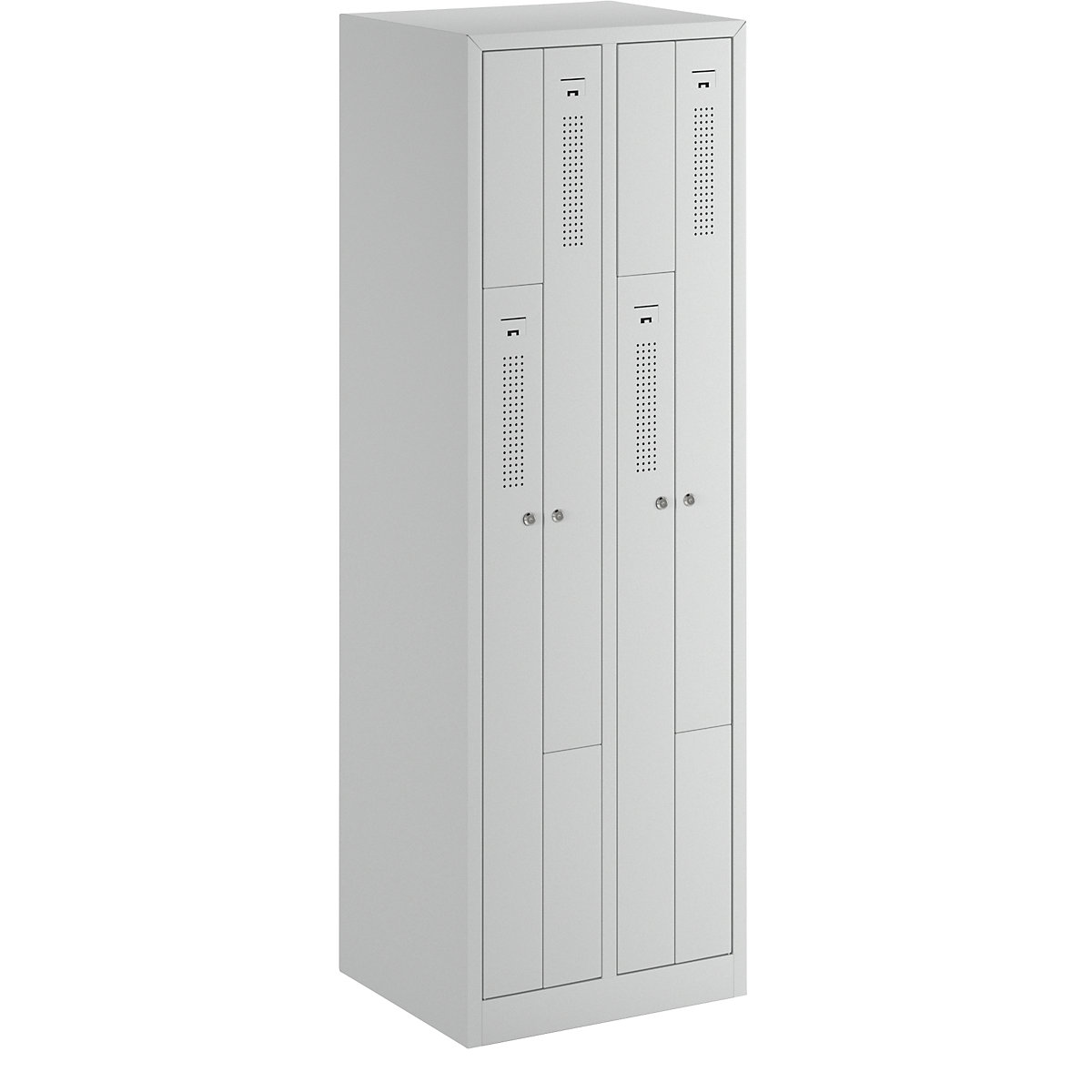 AMSTERDAM Z cloakroom locker – eurokraft basic, width 590 mm, 2 compartments, 4 doors, door colour light grey, body in light grey-6