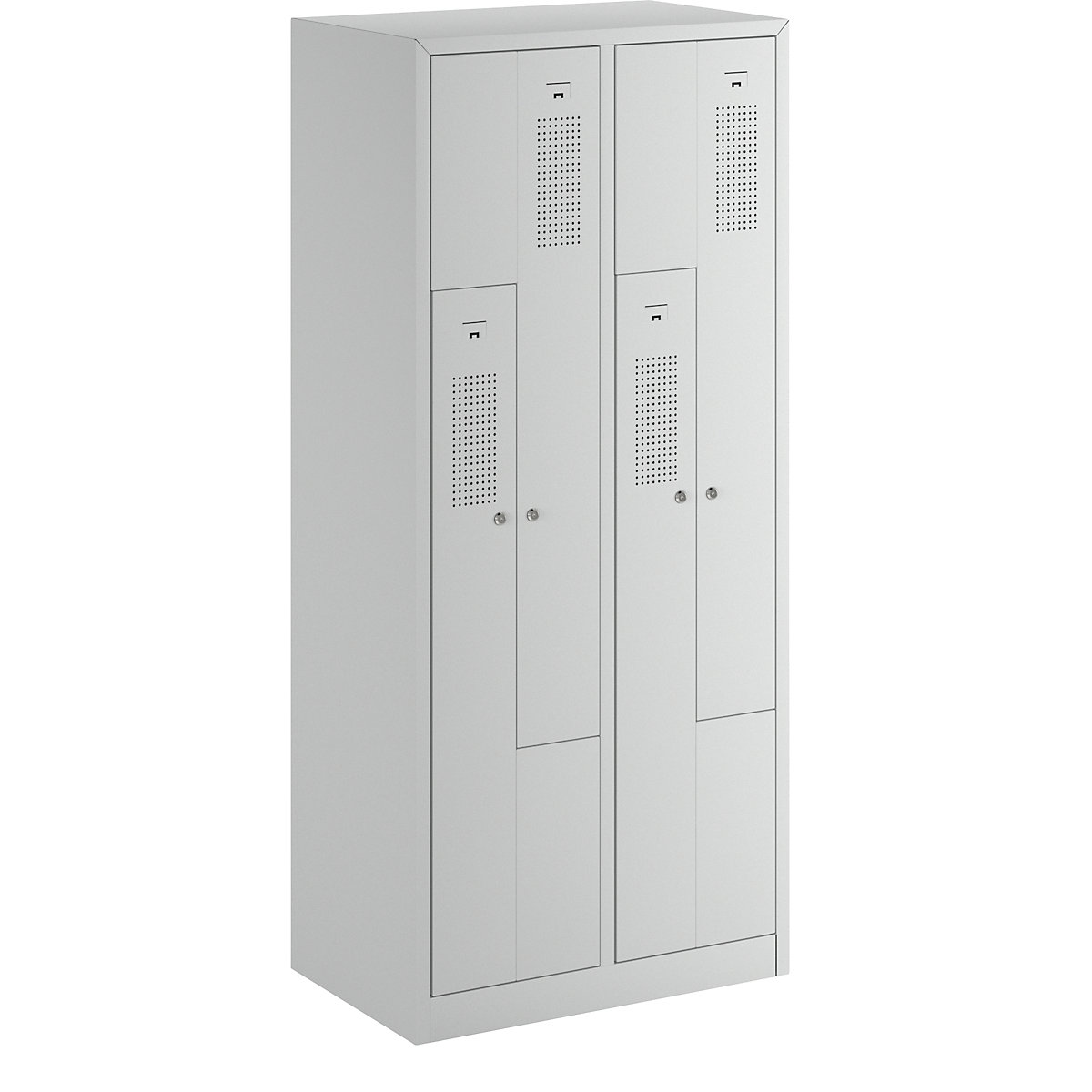 AMSTERDAM Z cloakroom locker – eurokraft basic, width 800 mm, 2 compartments, 4 doors, door colour light grey, body in light grey-4