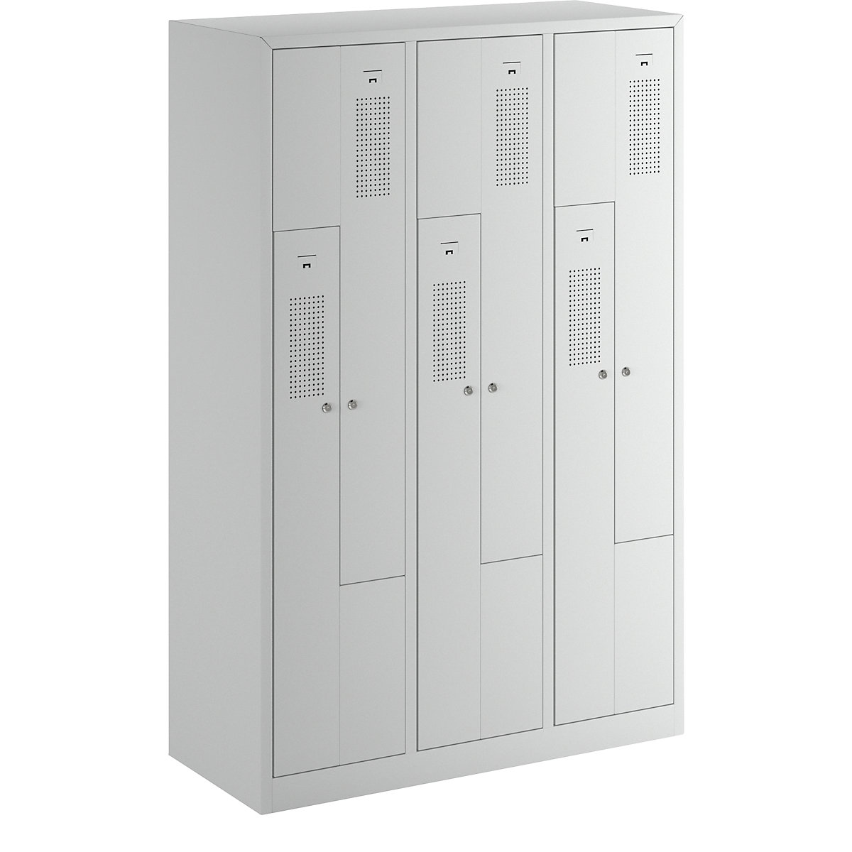 AMSTERDAM Z cloakroom locker – eurokraft basic, width 1185 mm, 3 compartments, 6 doors, door colour light grey, body in light grey-5