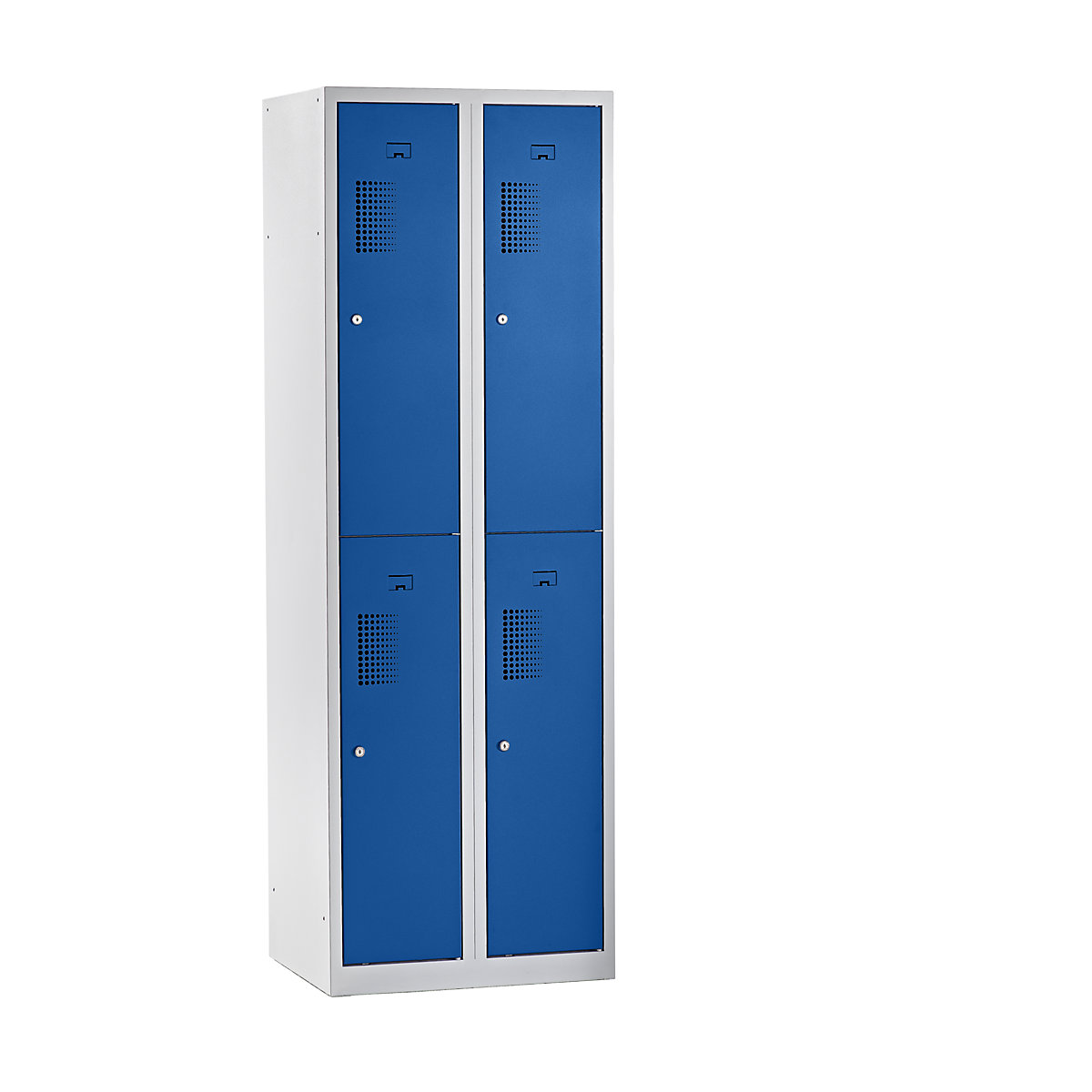 AMSTERDAM cloakroom locker – eurokraft basic, half-height compartments, width 600 mm, 4 compartments, light grey / gentian blue-9