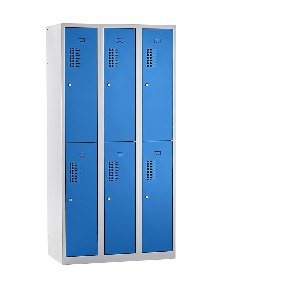 AMSTERDAM cloakroom locker – eurokraft basic, half-height compartments, width 900 mm, 6 compartments, light grey / light blue-18
