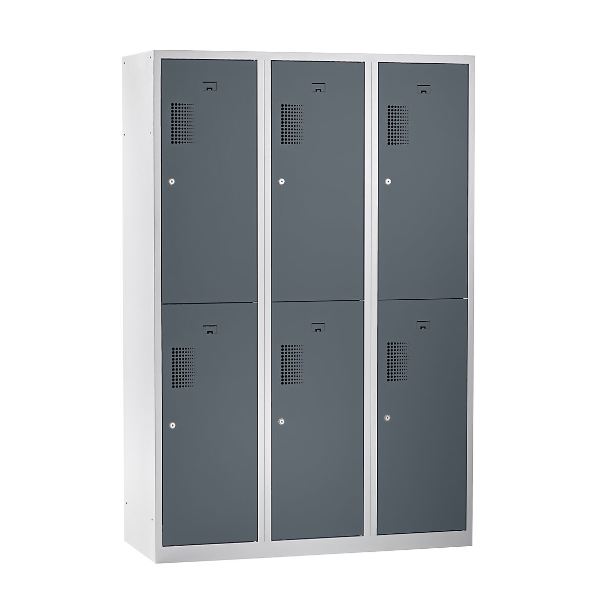 AMSTERDAM cloakroom locker – eurokraft basic, half-height compartments, width 1200 mm, 6 compartments, light grey / basalt grey-6