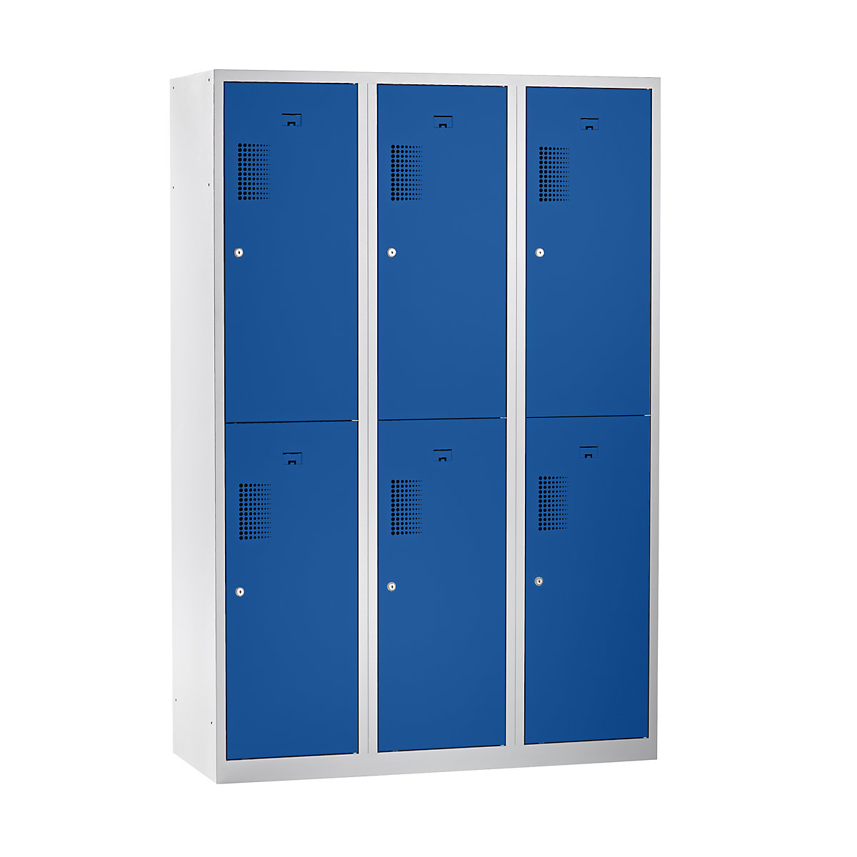 AMSTERDAM cloakroom locker – eurokraft basic, half-height compartments, width 1200 mm, 6 compartments, light grey / gentian blue-17