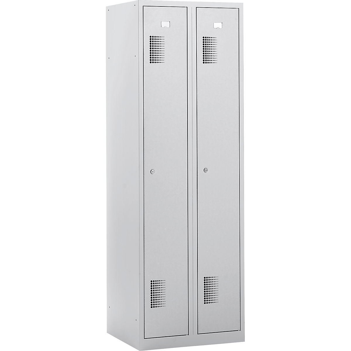 AMSTERDAM cloakroom locker – eurokraft basic, height 1800 mm, width 600 mm, 2 x 298 mm wide compartments, with cylinder lock, completely light grey-21
