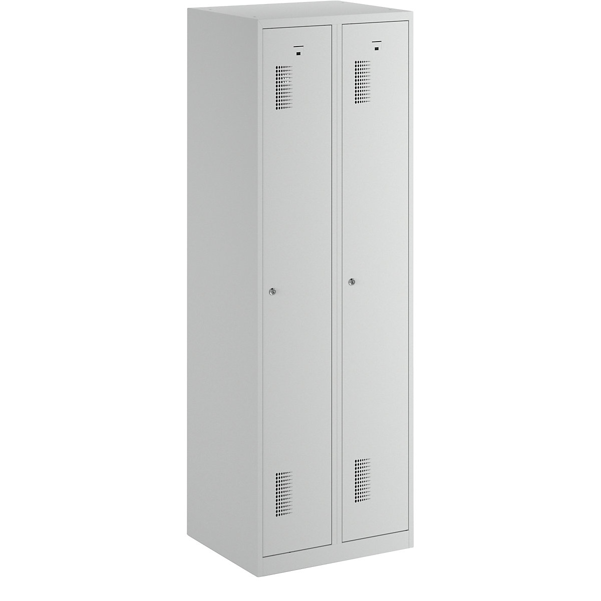 AMSTERDAM cloakroom locker – eurokraft basic, height 1800 mm, width 600 mm, 2 x 298 mm wide compartments, with cylinder lock, completely light grey-21