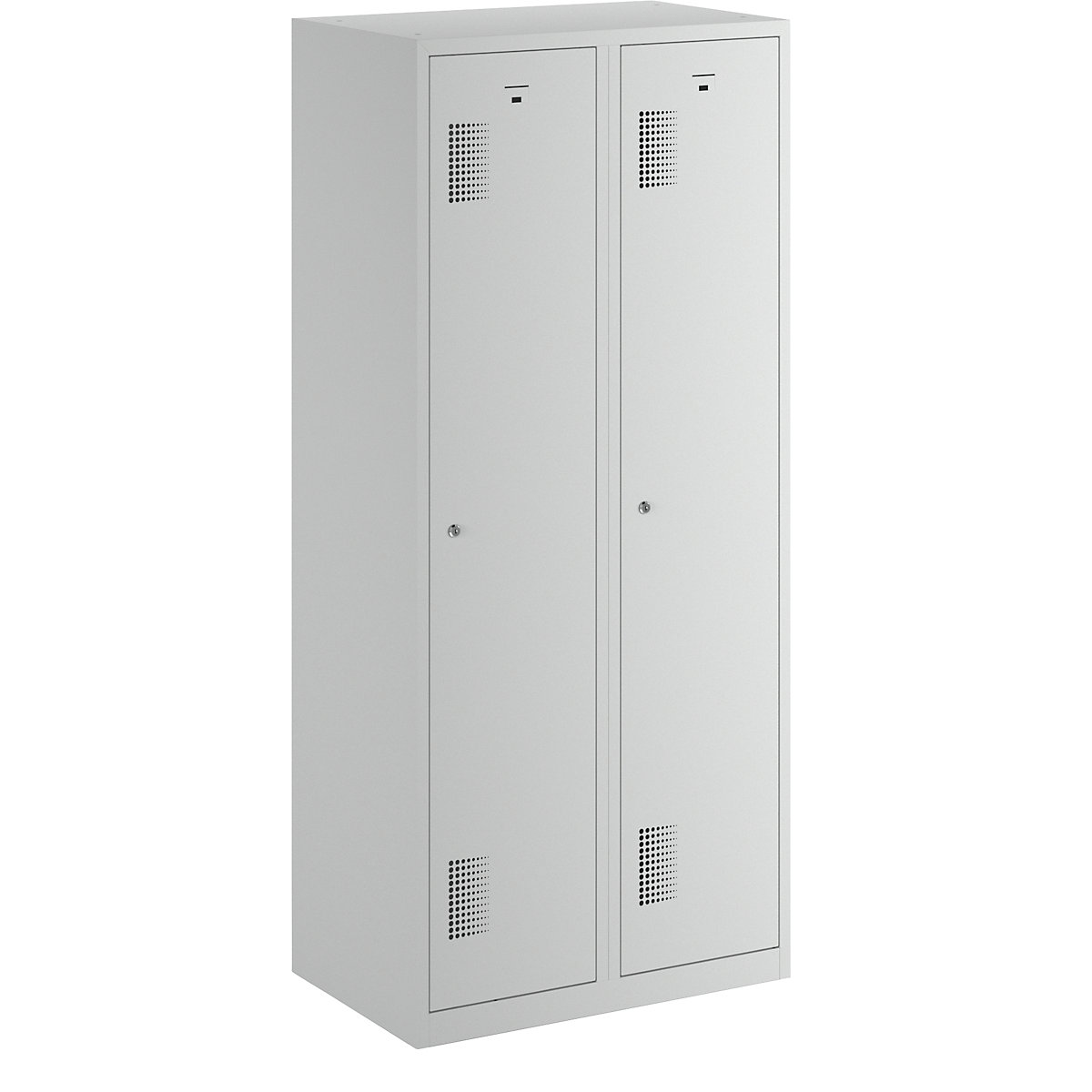 AMSTERDAM cloakroom locker – eurokraft basic, height 1800 mm, width 800 mm, 2 x 398 mm wide compartments, with cylinder lock, completely light grey-26