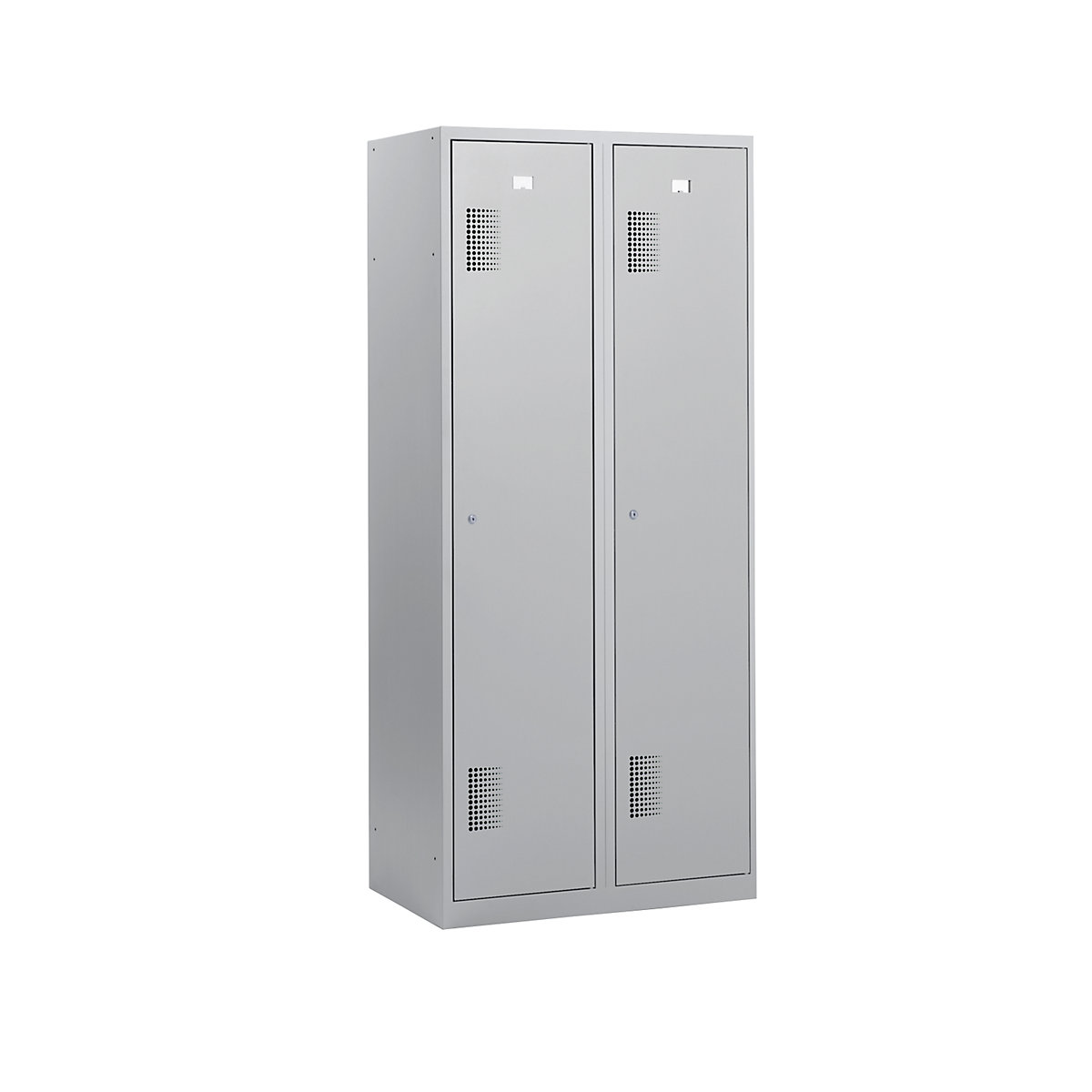 AMSTERDAM cloakroom locker – eurokraft basic, height 1800 mm, width 800 mm, 2 x 398 mm wide compartments, with cylinder lock, completely light grey-26