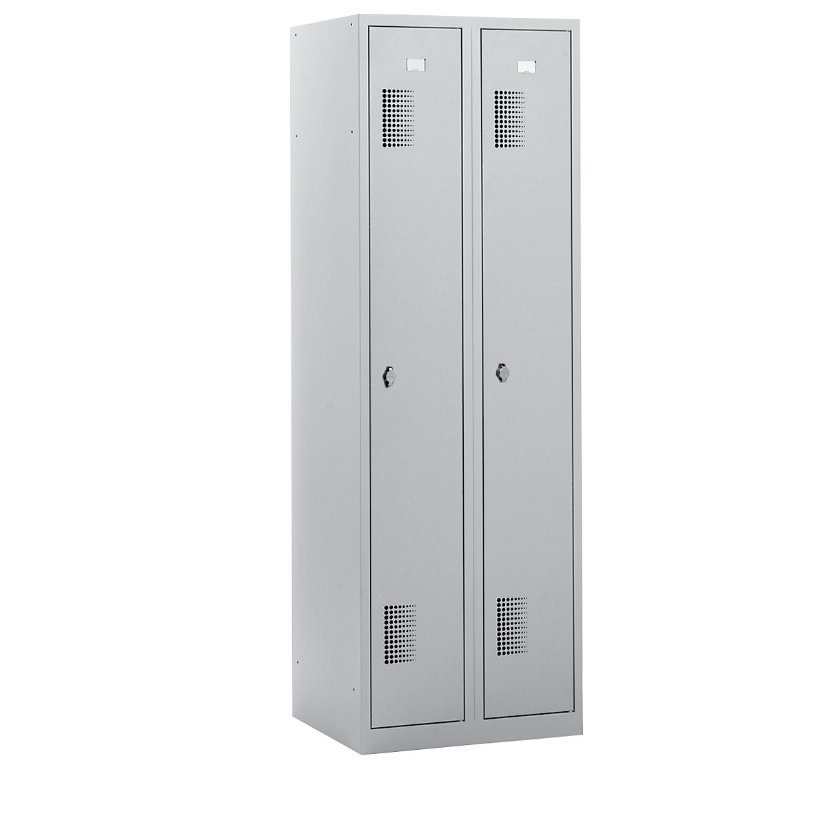 AMSTERDAM cloakroom locker – eurokraft basic, height 1800 mm, width 600 mm, 2 x 298 mm wide compartments, with fittings for padlock, completely light grey-12
