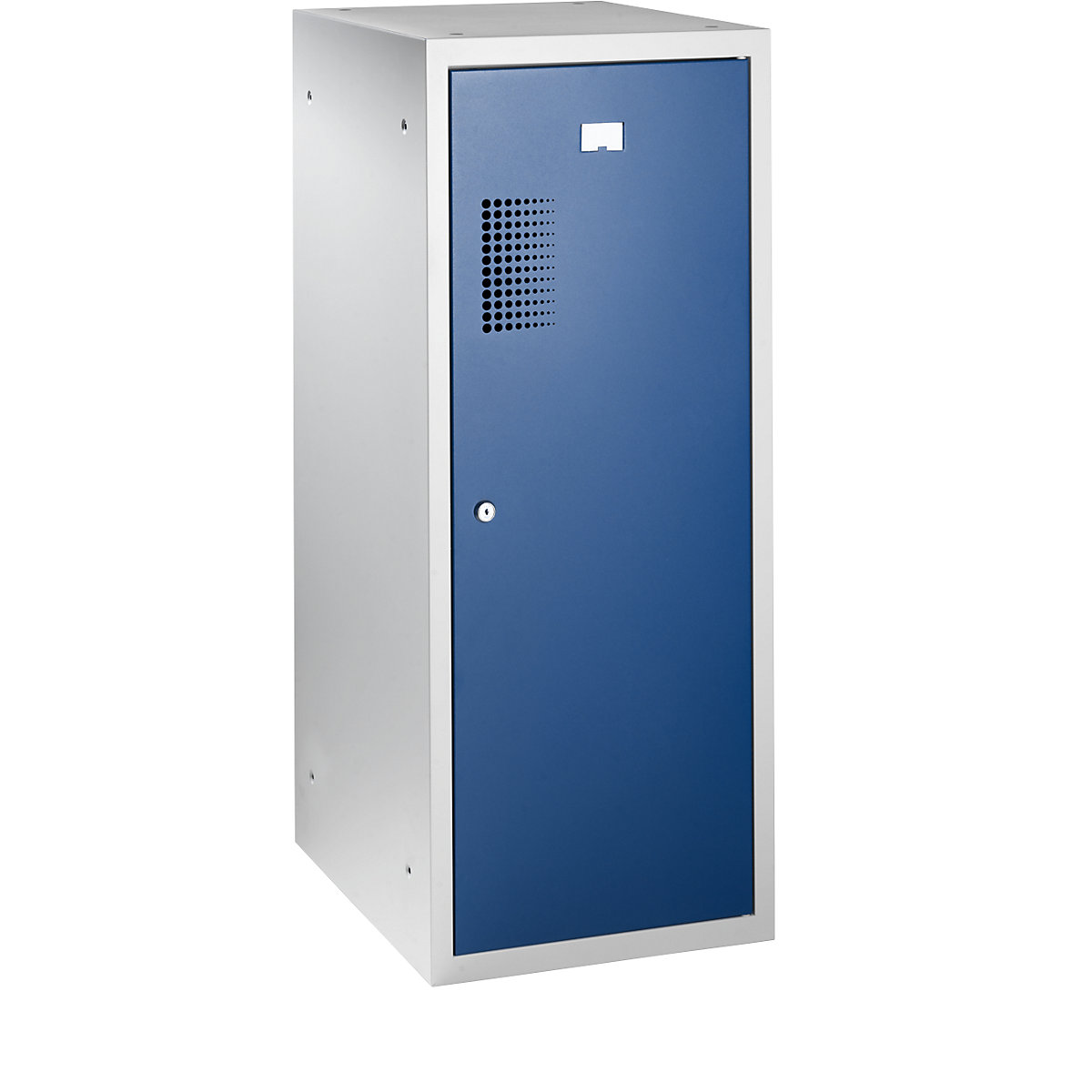 AMSTERDAM combination compartment locker, single module – eurokraft basic, HxWxD 1000 x 400 x 500 mm, with cylinder lock, light grey body, gentian blue door-3