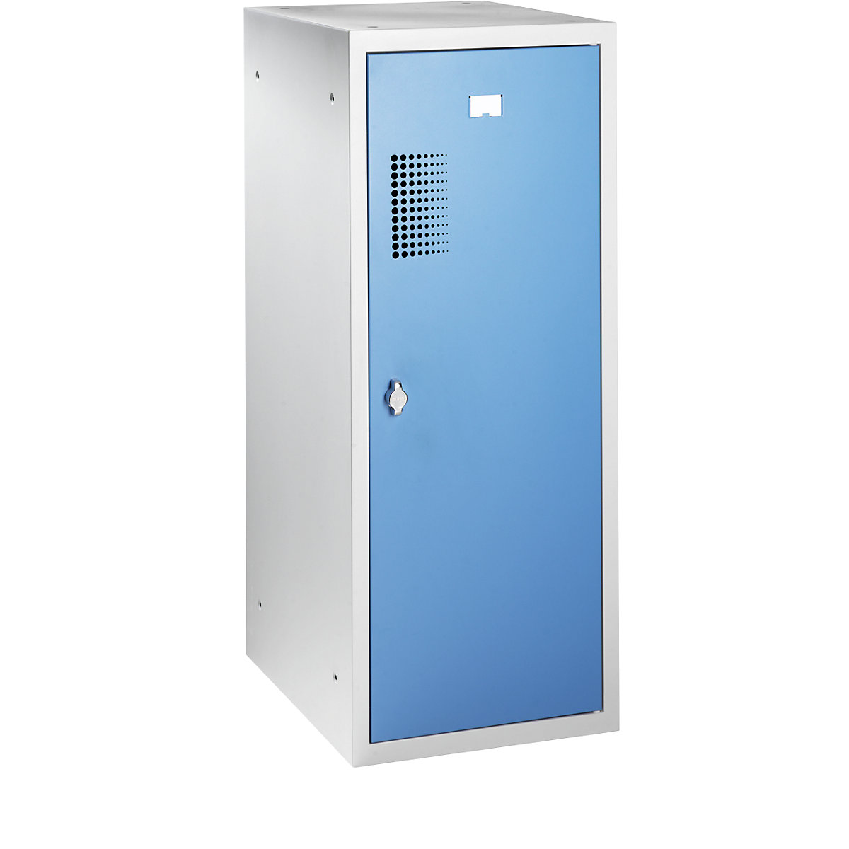 AMSTERDAM combination compartment locker, single module – eurokraft basic, HxWxD 1000 x 400 x 500 mm, with fittings for a padlock, light grey body / light blue door-4