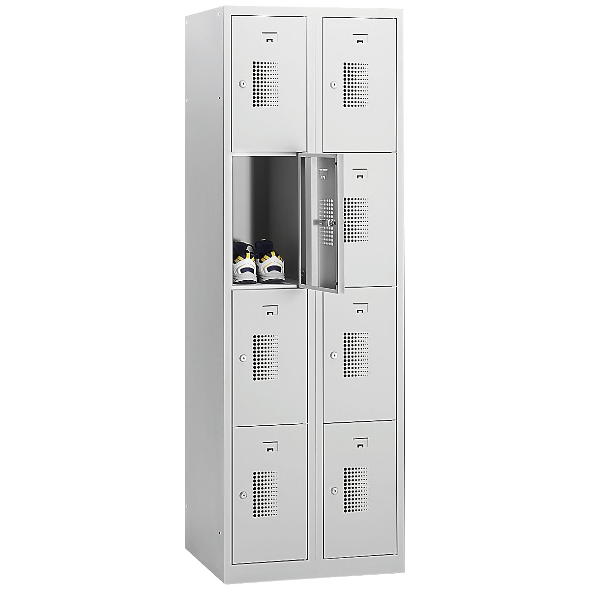 AMSTERDAM compartment locker – eurokraft basic, 2 compartments, width 600 mm, 8 compartments, cylinder lock, completely light grey-24