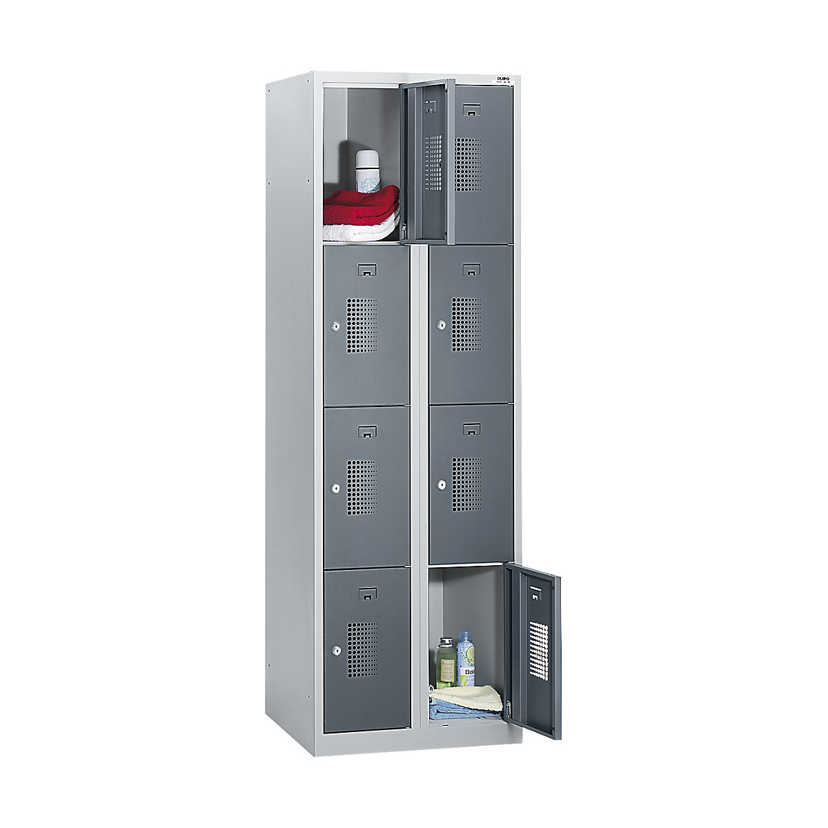 AMSTERDAM compartment locker – eurokraft basic, 2 compartments, width 800 mm, 8 compartments, cylinder lock, light grey body, basalt grey doors-12