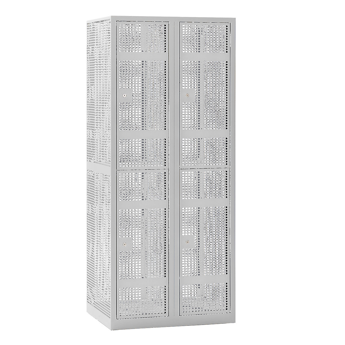 AMSTERDAM perforated sheet steel locker, width 800 mm – eurokraft pro, compartment 400 mm, 4 compartments, cylinder lock, light grey doors