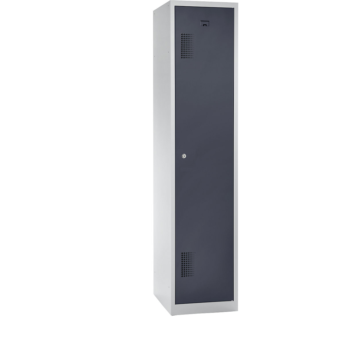 AMSTERDAM steel locker – eurokraft basic, 1 hat shelf, 1 centre partition, 2 clothes rails, cylinder lock, door colour basalt grey-4