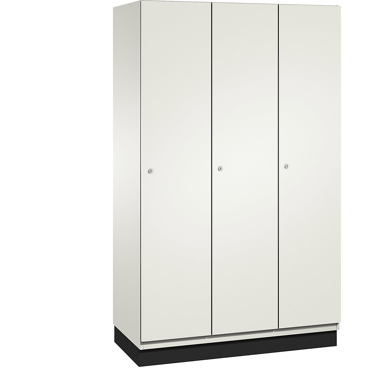 CAMBIO cloakroom locker unit with HPL doors – C+P, 3 compartments, body pure white / door white, width 1200 mm-1