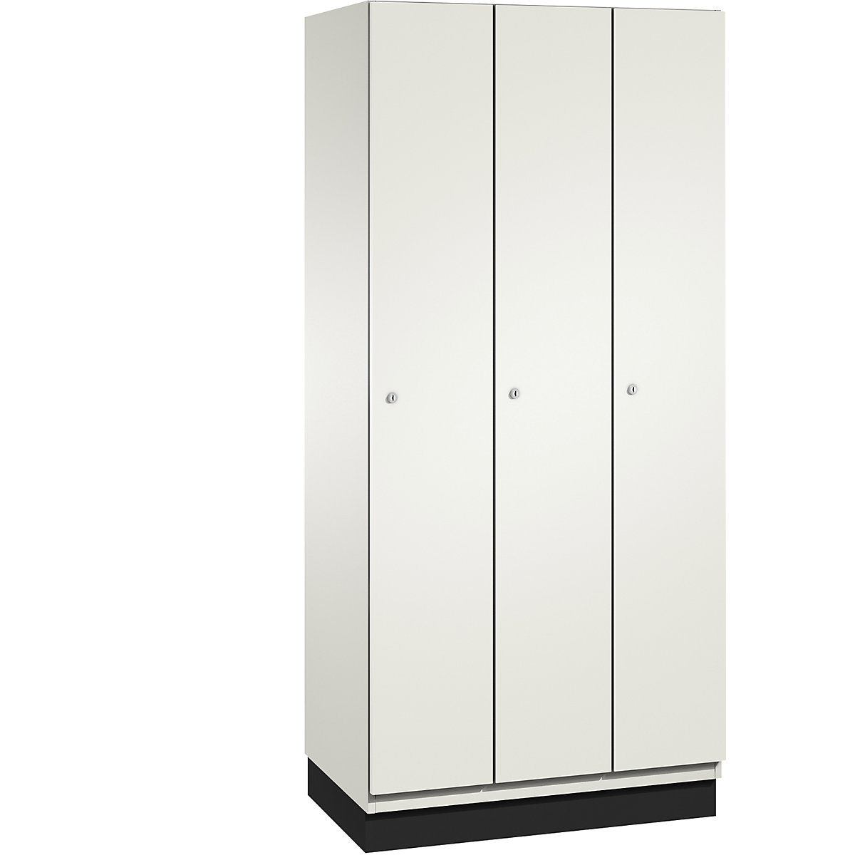 CAMBIO cloakroom locker unit with HPL doors – C+P, 3 compartments, body pure white / door white, width 900 mm-3
