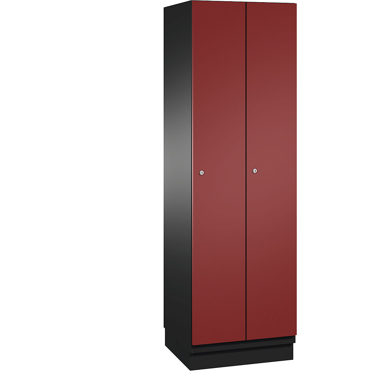 CAMBIO cloakroom locker with sheet steel doors – C+P, 2 compartments, 600 mm wide, body black grey / door ruby red-8