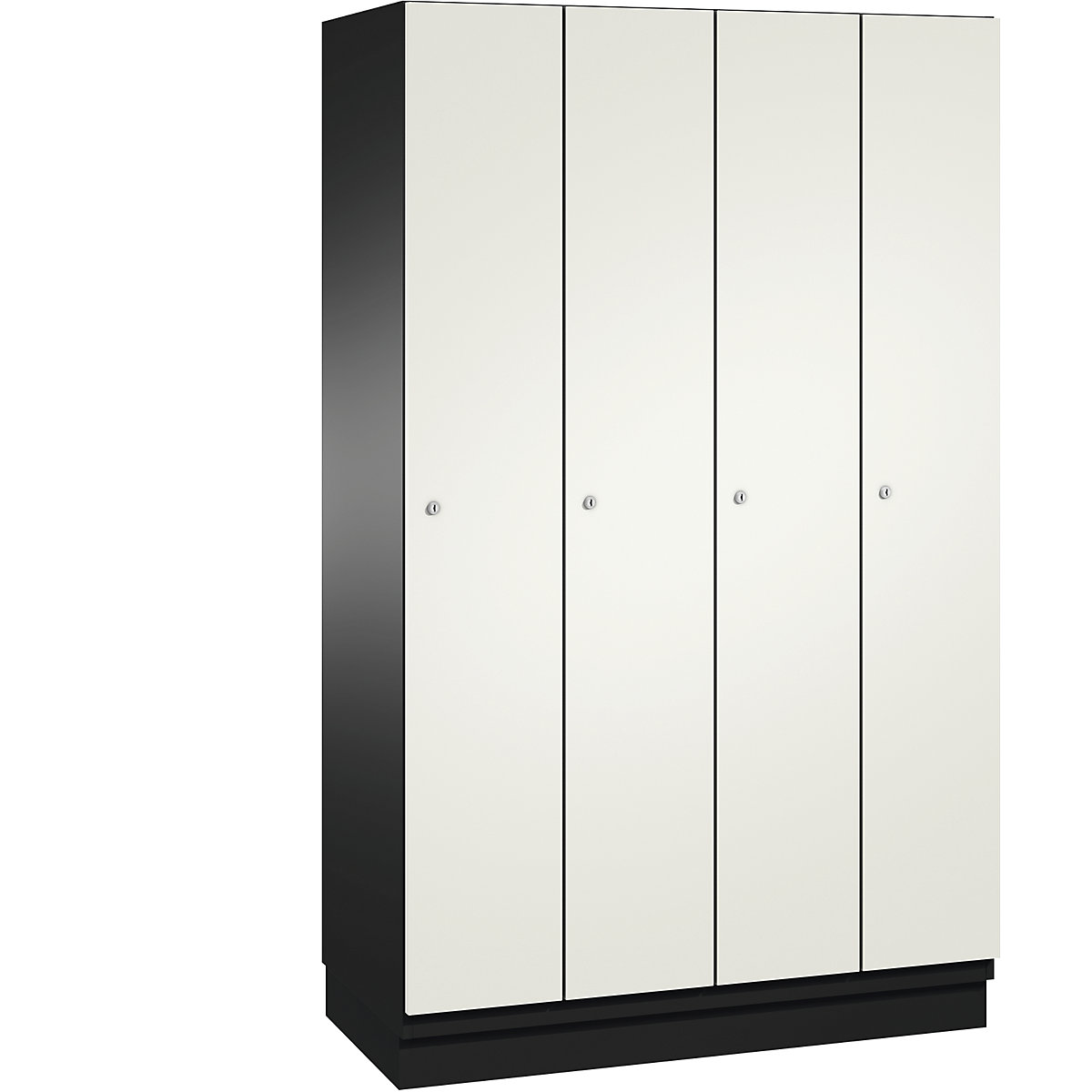 CAMBIO cloakroom locker with sheet steel doors – C+P, 4 compartments, 1200 mm wide, body black grey / door pure white-5