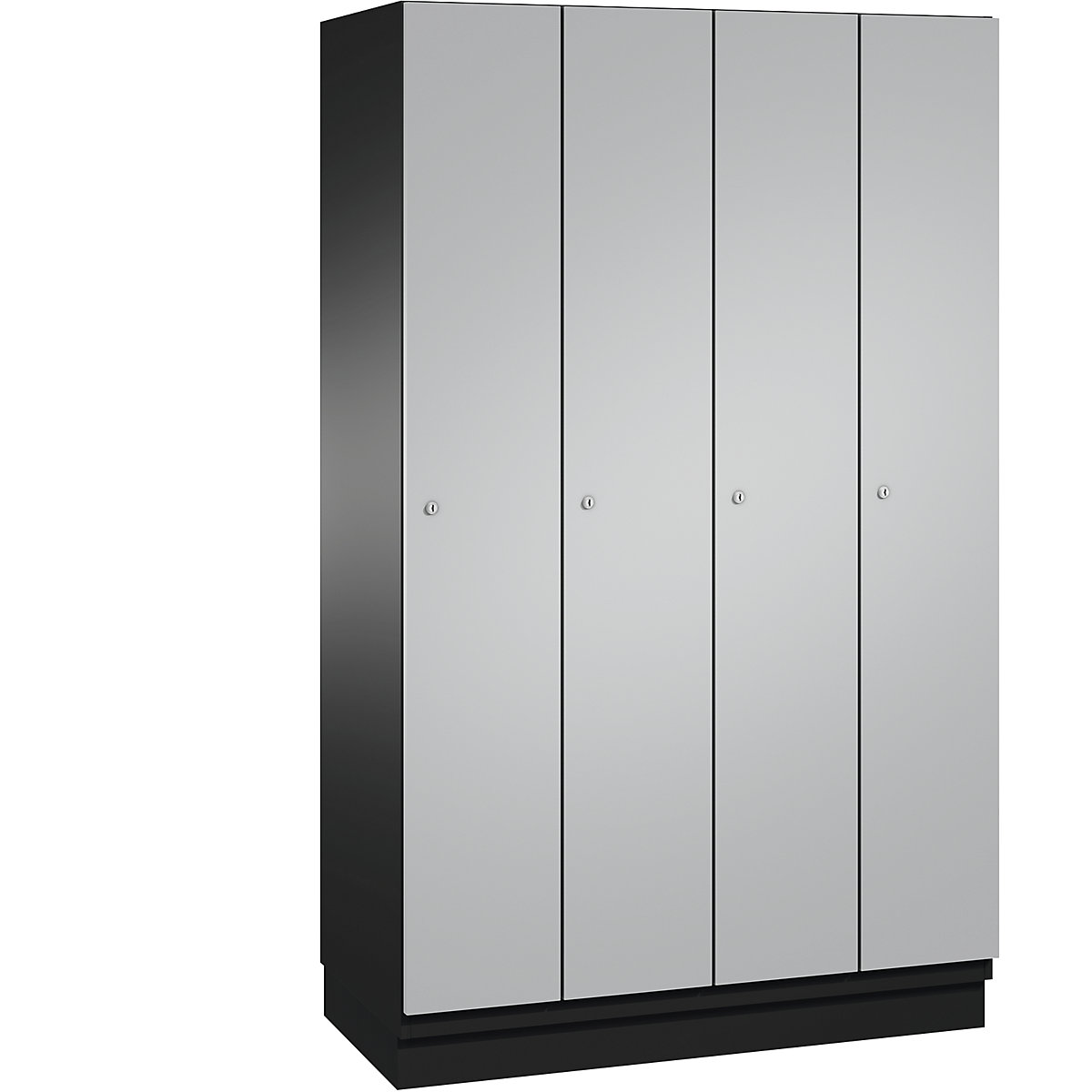 CAMBIO cloakroom locker with sheet steel doors – C+P, 4 compartments, 1200 mm wide, body black grey / door white aluminium-11