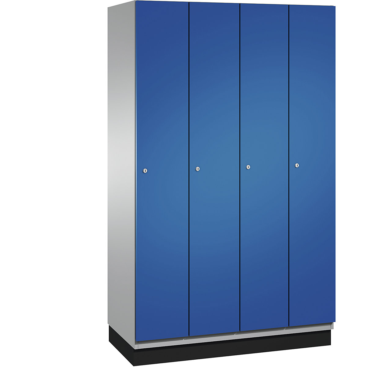 CAMBIO cloakroom locker with sheet steel doors – C+P, 4 compartments, 1200 mm wide, body white aluminium / door gentian blue-12