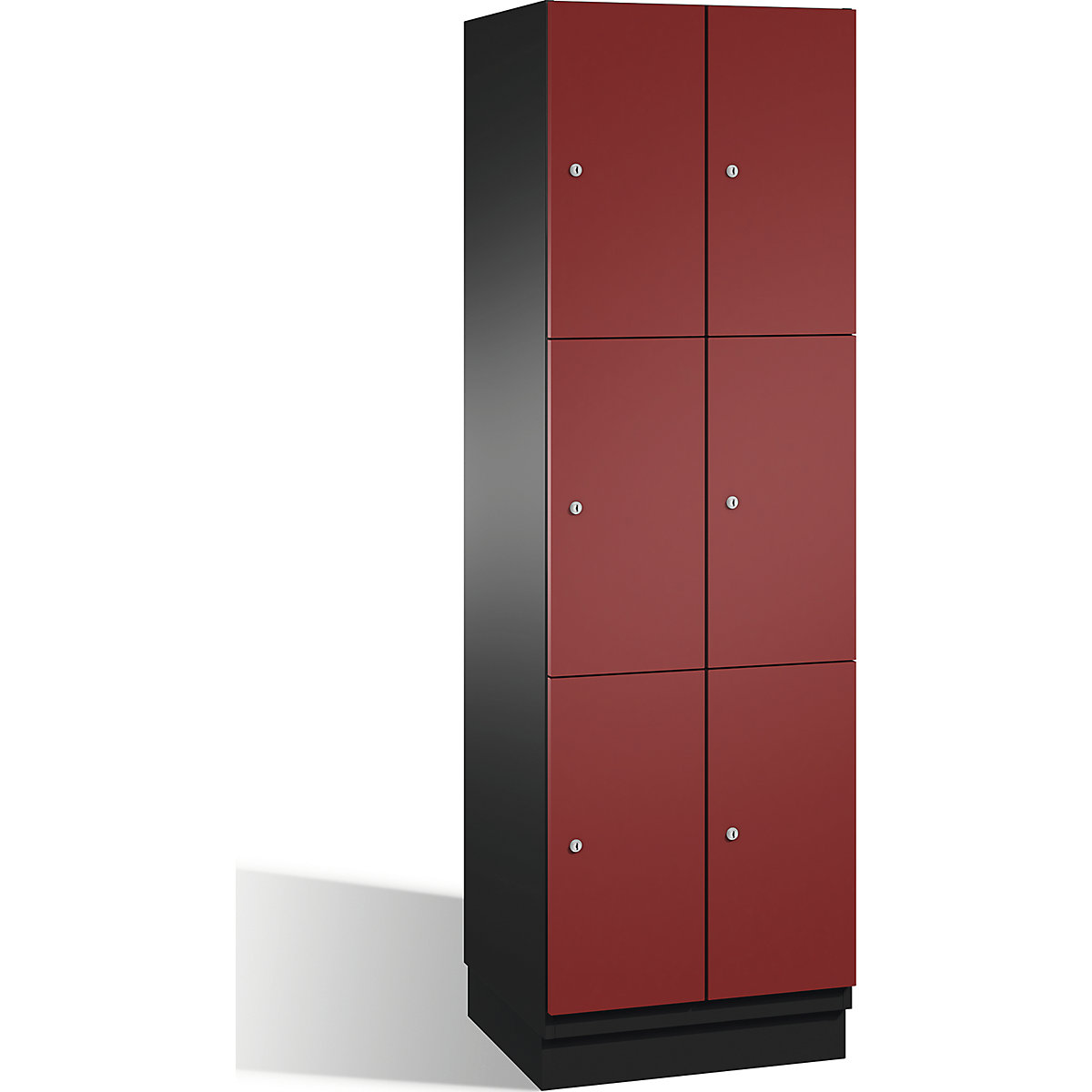 CAMBIO compartment locker with sheet steel doors – C+P, 6 compartments, width 600 mm, body black grey / door ruby red-10