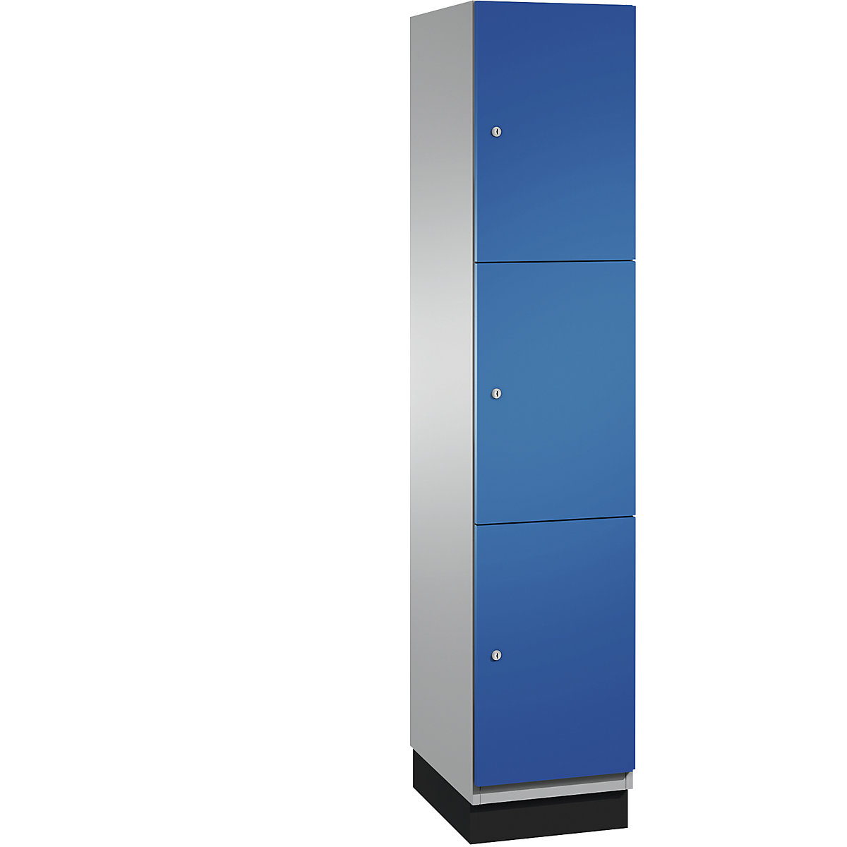 CAMBIO compartment locker with sheet steel doors – C+P, 3 compartments, width 400 mm, body white aluminium / door gentian blue-8