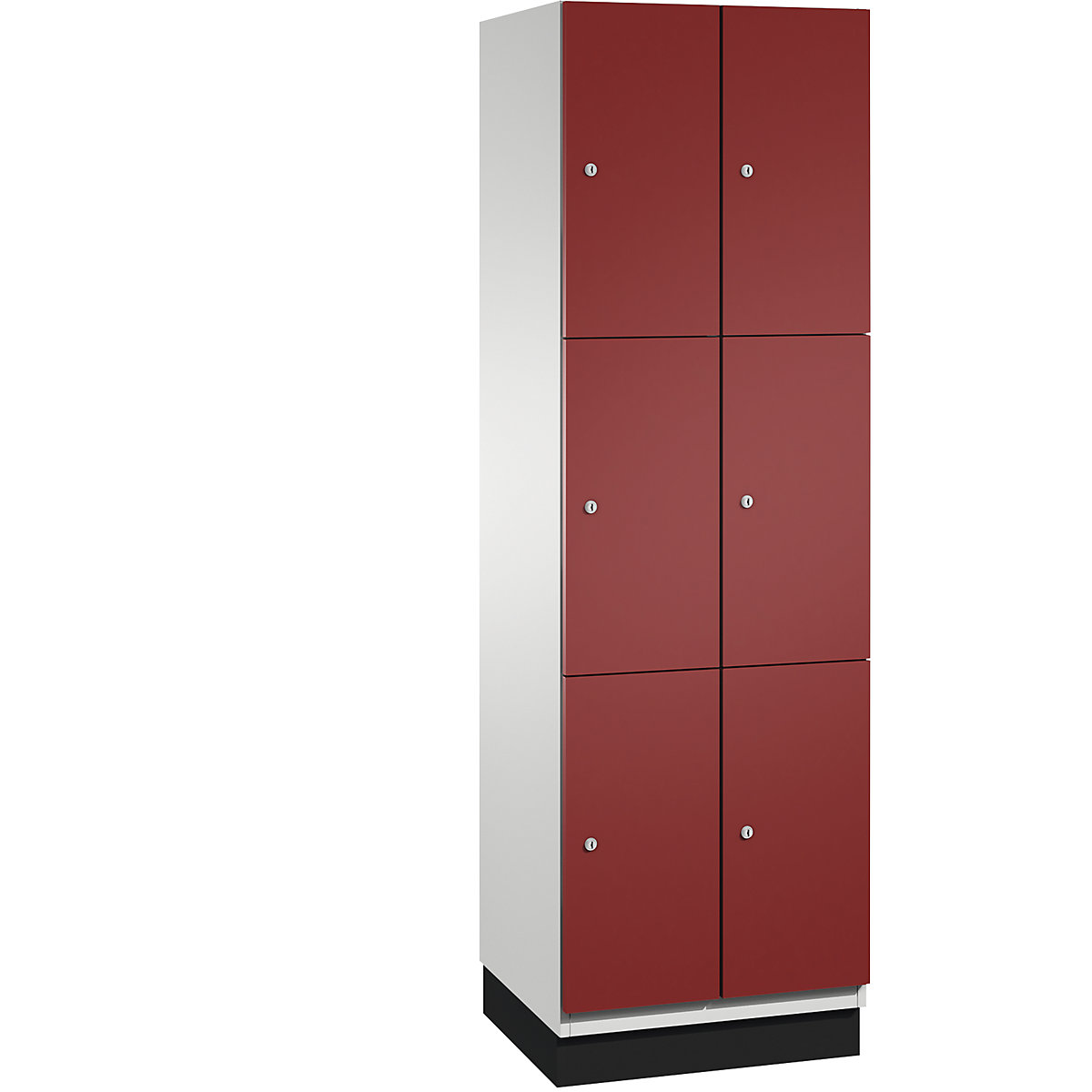 CAMBIO compartment locker with sheet steel doors – C+P, 6 compartments, width 600 mm, body light grey / door ruby red-4