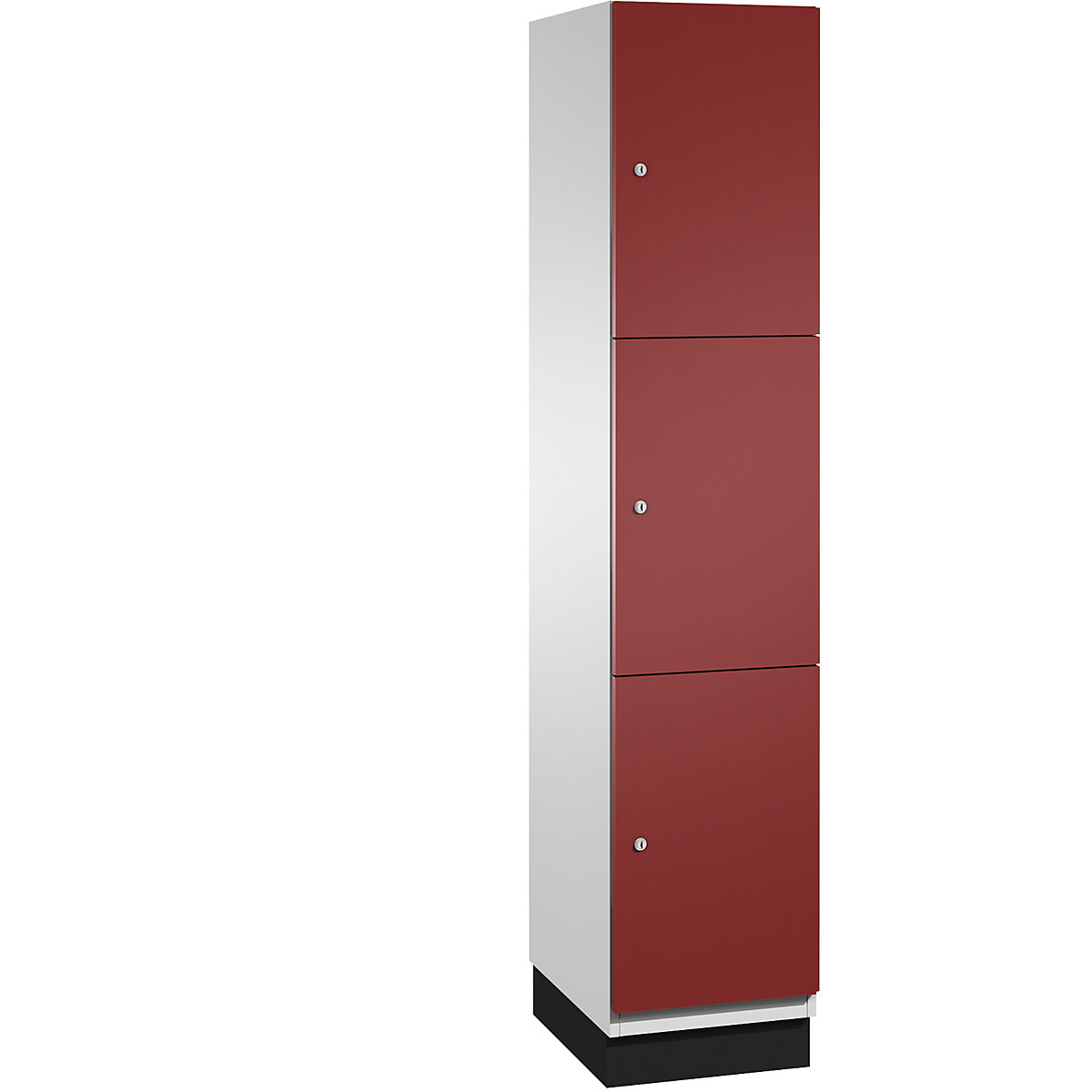 CAMBIO compartment locker with sheet steel doors – C+P, 3 compartments, width 400 mm, body light grey / door ruby red-11